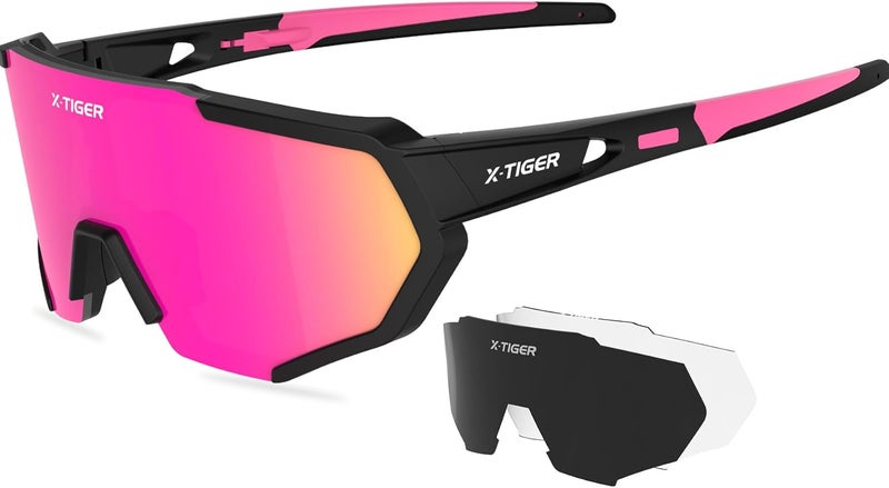 Xtiger Polarized Sports Sunglasses with 5 Interchangeable Lenses,Mens Womens Cycling Bike Glasses,Baseball Running Fishing - Image 1